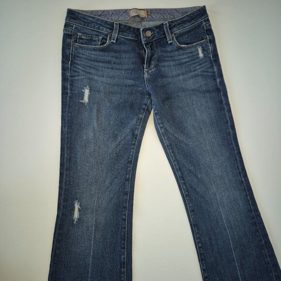 Blue Straight Leg Jeans with Distressed Details and Fading - Picture 2 of 7
